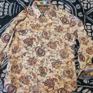 Robert Graham Multicolor Paisley Floral Dress Shirt Authentic Size Large